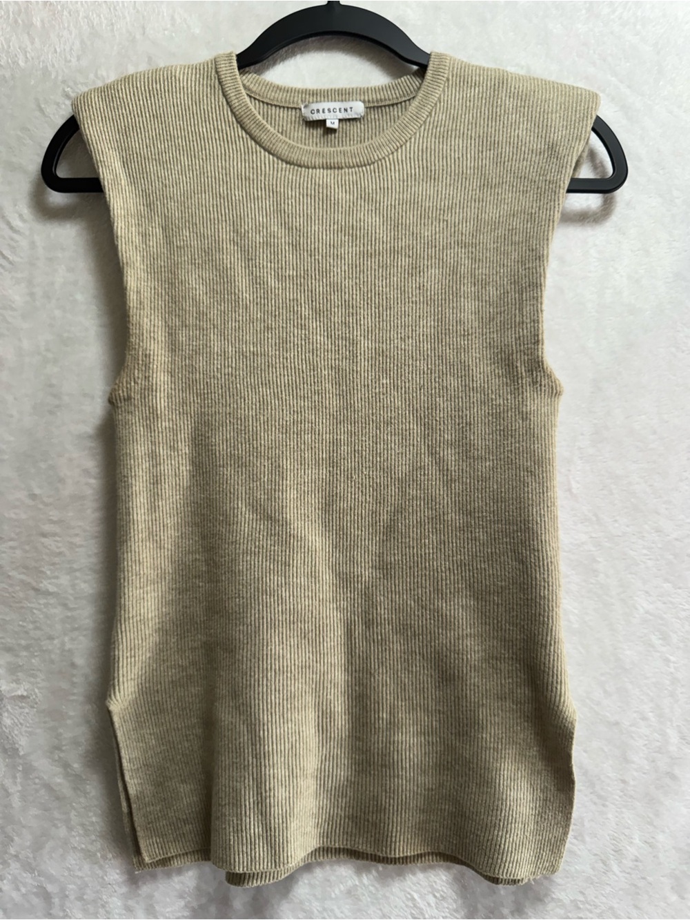Crescent Sleeveless Ribbed Tank in Beige
